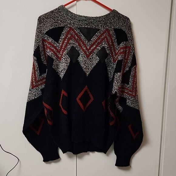 Vintage Gitano mens large grey diamond pattern sweater leather patch western y2k - Picture 1 of 16